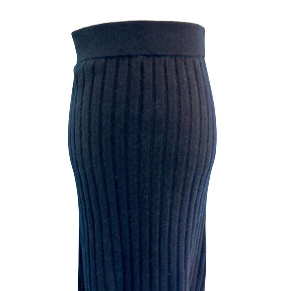NWT QUINCE Black 100% Cashmere Midi Skirt Unlined Elastic Waist Wide Rib Knit M - Picture 4 of 8